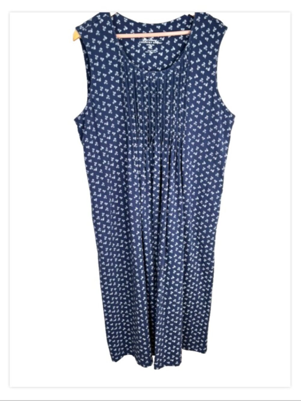 Vermont Country Store Maxi Dress XL Navy Floral 100% Cotton Pockets Sleeveless